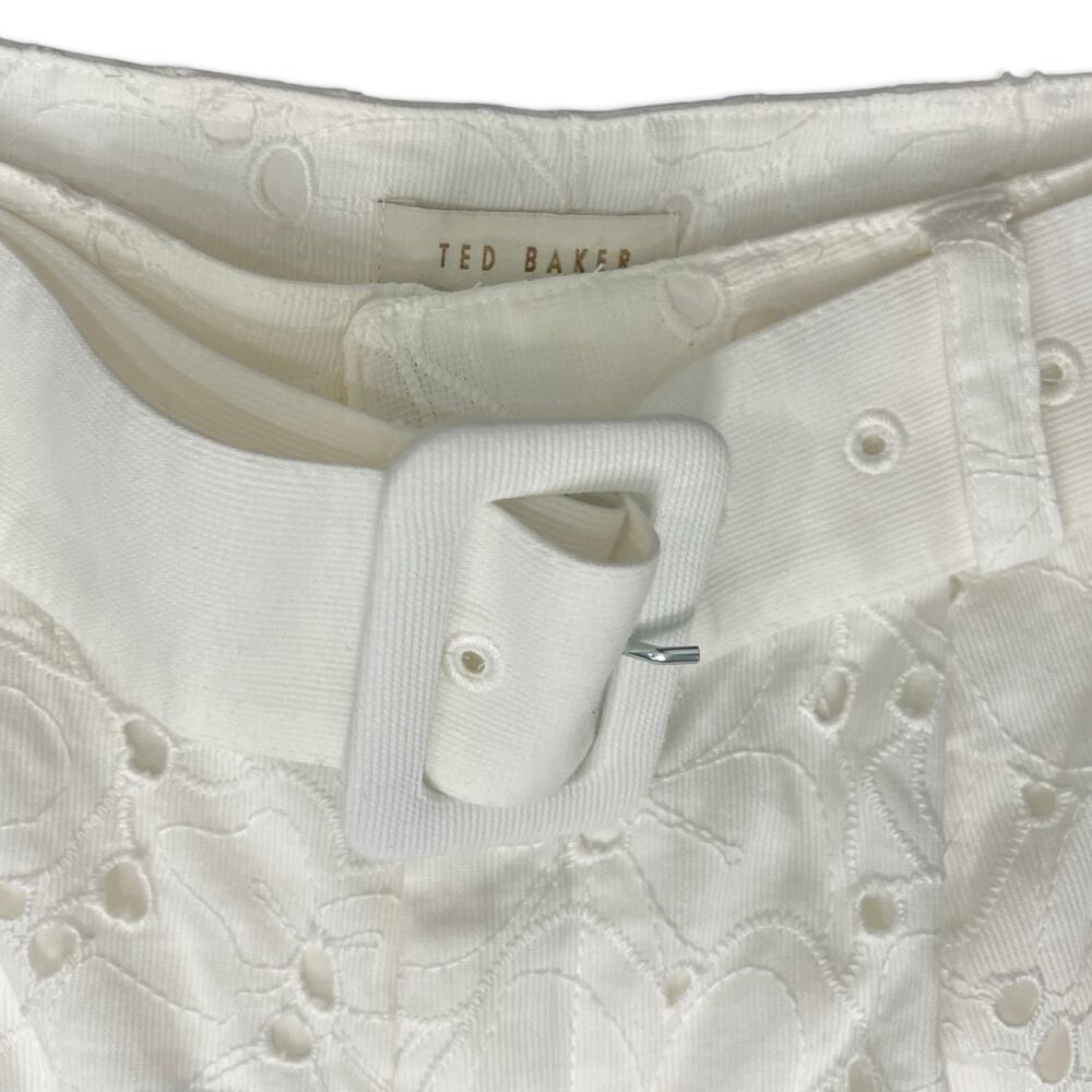 Ted Baker White Suzet Tailored Belted High Waist Eyelet Shorts Size 6 NEW no Tag - Picture 4 of 10